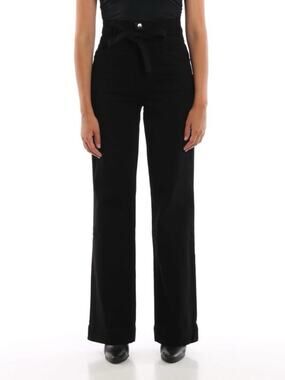 J Brand Women's Sukey High Rise Wide Straight Black Denim Jean Size 26 Tie Waist